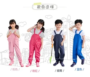 Waterproof PU Boys Overalls and Girls Jumpsuits Kid’s Windproof Rain Pants for Poncho Pattern for Outdoor Tours