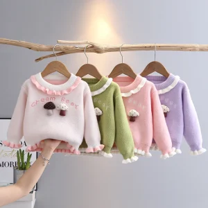 White Brown Strawberry Garnish Soft Touch Smooth Children Sweaters Girls Sweater