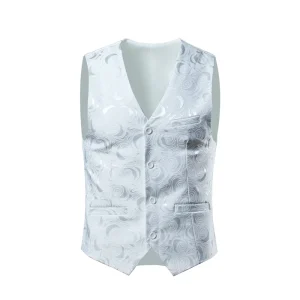 White Party Floral Jacquard Waistcoat Custom Boys Suit Vest 1051