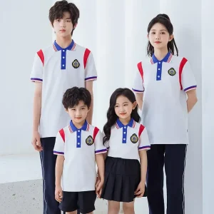 White Polo Shirt With Factory Custom Logo Skirt and Shorts Pants Modern Boys and Girls School Uniform