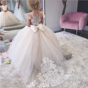 White Puffy Kids Lace Wedding Dress Princess Flower Girl Dresses