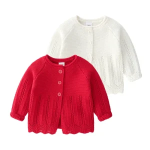 Whosale 100% Cotton Knitwear Kids Clothes Christmas Button-Up Design Knitted Cardigan Sweater for Baby Girls Winter Outwear