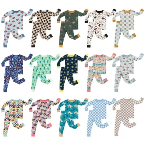 Winter Autumn Wear Rompers Clothes Bundles 2 Piece Pink Floral Print Black and White for Girl Boy Toddler Bamboo Pajamas Set