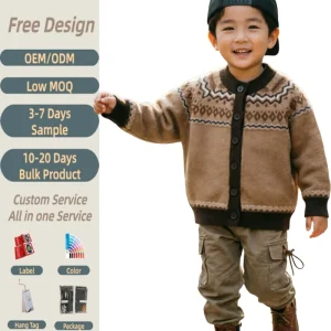 Winter Baby Boys Sweater Coat Computer Knitted Top Crew Neck Long Sleeve Button Cardigan Top