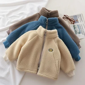 Winter Boys Girls Lambswool Coat Polyester Jacket Outerwear