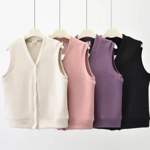Winter Casual Women’s Vest Warm Sleeveless Button Up Top Plus Size Fleece Lined Thickened Winter Clothing