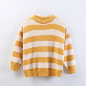Winter Children Girl Knitwear Sweater Warm Cotton Stripe O Neck Pullover Knitwear Baby Girls Sweater
