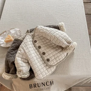 Winter Children’s Coat Warm Boy Girls Plaid Jacket Top Solid Color Kids Clothes