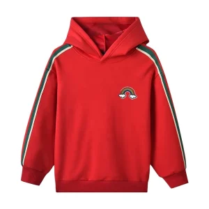 Winter Children’s Solid Color Fleece Hoodies Boys & Girls Plaid Hooded Sweatshirt