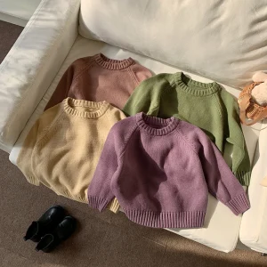 Winter Clothes Cotton Knitted Little Baby Korean Fashion Versatile Bottoming Solid Girls and Boys Sweater Pastel
