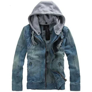 Winter Clothing Hooded DenimDuffle Pea Cwaist Coat Mezclilla Chaqueta Vaquera Letterman Boys Denim Men Jean Hood Jacket
