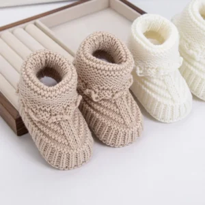 Winter Cotton Knitted Baby Socks for 0-12M Kids White Beige Winter New Born Unisex Booties