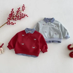 Winter Custom logo Baby Cotton Tracksuit Children’s Fleece Hoodie with Collar Baby Sweater Baby Boy Clothes