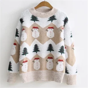 Winter Family Christmas Pullover Sweater Christmas Tree Snowman Knit Girl Christmas Clothes for Girls