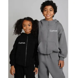 Winter Fleece Cotton Coats Custom Boys and Girls Hood Sweatshirts Full Zip Kids Hoodie