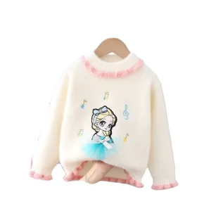 Winter Girls Knit Sweater Thickened Mink Wool Long Sleeves Pullover Tops Warm Children’s Clothing Sweaters for Kids