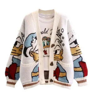 Winter Girls Sweater Korean Knit Tops Fashion Mickey Pattern Latest Custom Cardigan Sweater