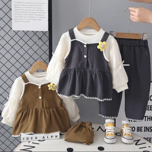 Winter Infant Girls Trendy Animal Print Soft Polyester Cotton Knitted Sweater Top Pant Suits