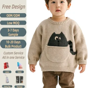 Winter Kids Boys Sweater Top Computer Knitted Cotton Long Sleeve Animal Pattern Pullover Top Knitwear