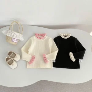 Winter Kids Girls Sweater Children’s Long Sleeves Solid Color Knit Pullover Baby Knitwear
