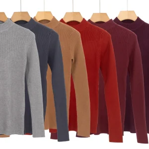 Winter Knitted Girls Lady Ladies Mujer Women’S Solid Stand Collar Long Sleeve Pullover Custom Knit Sweater for Female