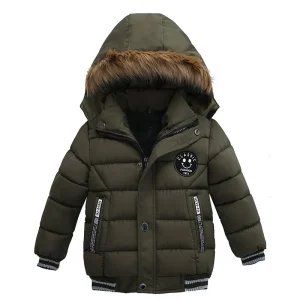 Winter Long Sleeve Solid Color Autumn/winter Warm Children’s Coat Cotton Crew Neck Thick Winter Jackets for Boys