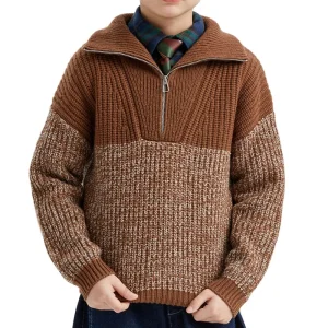 Winter New Custom Kid Cotton Blended Knitted Pullover Anti shrink Zipper Closure Comfort Soft Breathe Boy Sweater