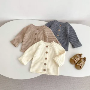 Winter Newborn Baby Knitted Cardigan Toddler Boy Cotton Solid Color Sweater Infant Girls Knitwear
