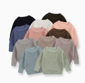 Winter Newborn Baby Solid Color Knitwear Custom Logo Kids Girls Cotton Knitted Pullover Long Sleeves Toddler Boy Sweater