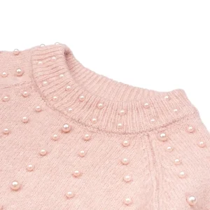 Winter Pink Long Sleeved Girls’ Sweater O neck Single Pullover Sweater Pearl Wool Children’s Clothing