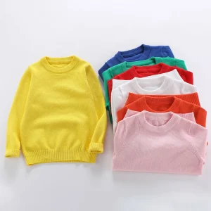 Winter Solid Color Knitted Sweater for Girls and Boys Soft Wool O Neck Kids Pullover Sweater