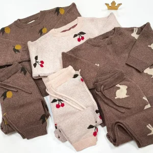 Winter Toddler Clothes Sets Girls Boys Knit Sweater Tops Pants Children Pajamas Kids Thermal Knit Jacquard Sweater 1-6Y
