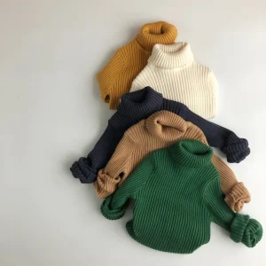 Winter Unisex Kids High Collar Knitted Pullovers Girl Boys Sweaters Style Outwear Children Thicken Sweater