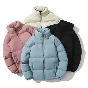 Winter Warm Jacket Coat for Male Boys Students Solid Color Loose Fit Stand Collar Outerwear Casual Style