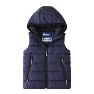 Winter Warm Lightweight Sleeveless Zip Up Fleece Lined Padded Vest with Hood Waistcoat for Boys Girls