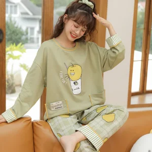 Woman Designer Pajamas Teen Girl Nightclothes Autumn Woman Comfy Sleepwear Leisure 2pcs Set
