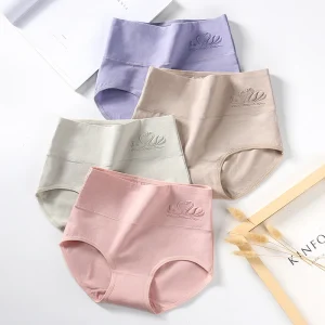 Women Breathable Soft Cotton Underwear Cute Print Seamless Briefs Plus Size High Waist Panties