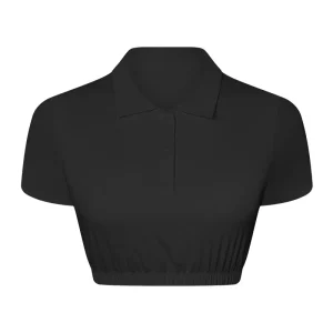 Women Golf Crop Polo Shirts Girls Short Sleeve Workout Tops Button Collared Quick Dry Tennis T Shirt