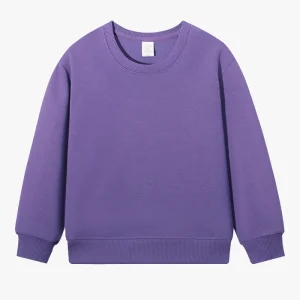 Women Kids Casual Solid Color Crewneck Sweatshirt Adult Girls Long Sleeve Fleece Tops Sweater