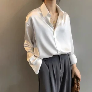 Women Long Sleeve Dress Shirt Plus Size Women Overshirt Vintage Blouse Sheer Top Womens Silk Shirt Blous