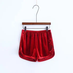 Women Plain Red Velvet Polyester Hot Shorts No Drawstrings Custom Sweat Shorts for Girls