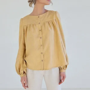 Women Spring Summer 100% Linen Natural Organic Long Sleeve Girls Hemp Shirt Casual Clothing Linen Blouse