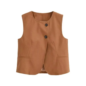 Women Spring Summer New Fashion Vest Coat Vintage Casual Sleeveless Female Waistcoat Soild Simple Chic Tops