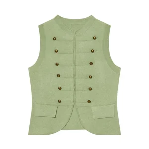 Women Summer Autumn New Chic Fashion Knitted Vest Sweater Vintage Decorative Button Female Waistcoat Chic Tops