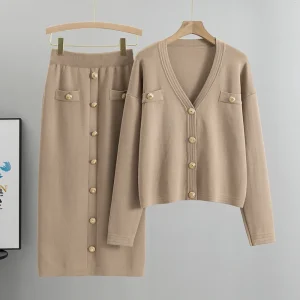 Women s Fall Sweater Set Matching Two Piece Casual Knit Blouse and Sweater Shirt Set