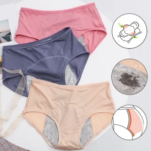 Women’s 3 Layer Leak Proof Underwear Menstrual Physiological Panties Washable and Reusable for Period With Plain Dyed Technique