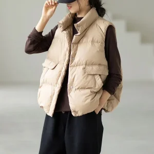 Womens Autumn Winter Sleeveless Down Waistcoat Puffer Vest Casual Fashion Vest