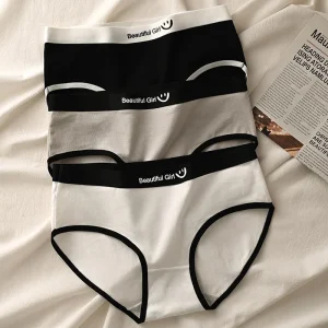 Women’s Briefs with Smiley Waistband Cute “Beautiful Girl” Print Underwear for Daily Wear