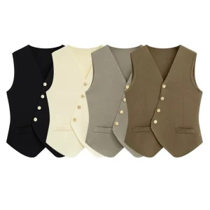 Women’s Casual Winter Cotton Knitwear Cardigan Vest Single Breasted French V Neck Sleeveless Top Waistcoat Length Outer Wear