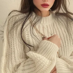 Women’s Casual Winter Knit Sweater Crop Crew Neck Pullover Jumper Long Sleeve Loose Fit Top Girls Clothing